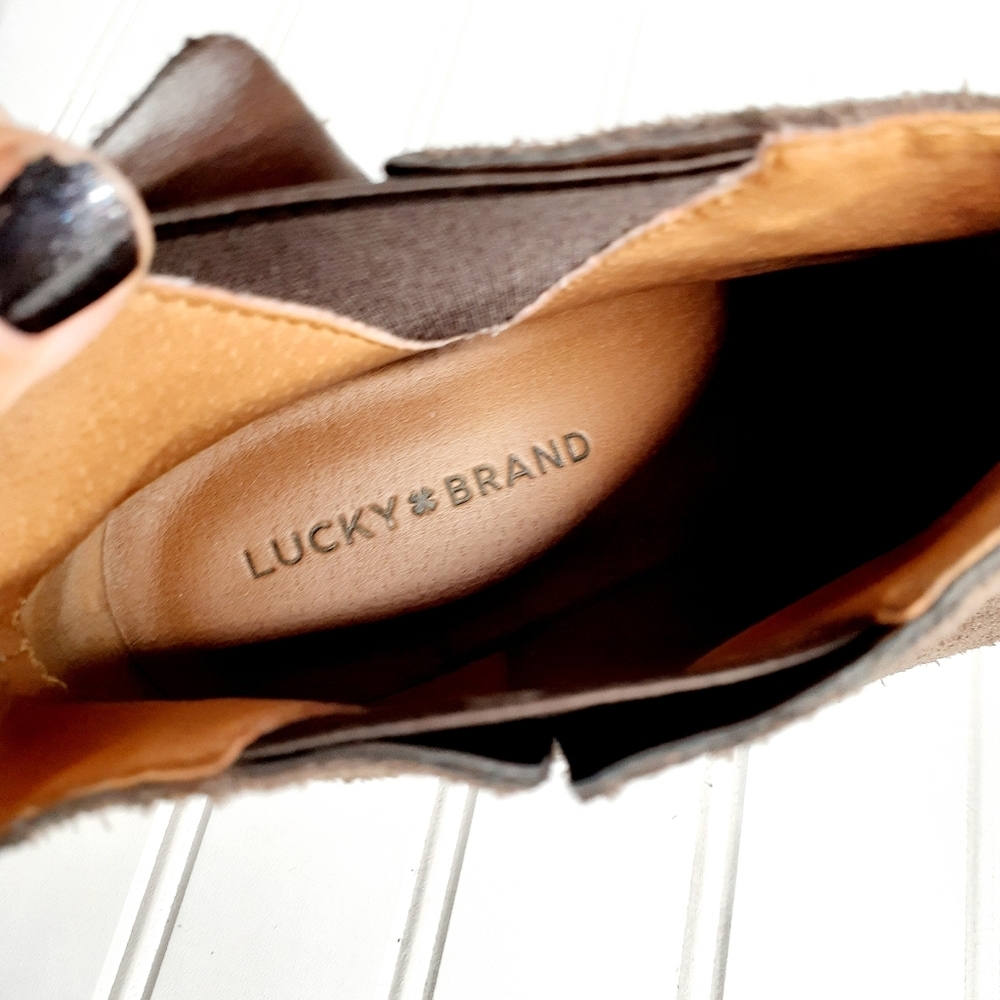 Lucky Brand Benissa Brown Suede Leather Pull On Ankle Booties C305 - Picture 14 of 15